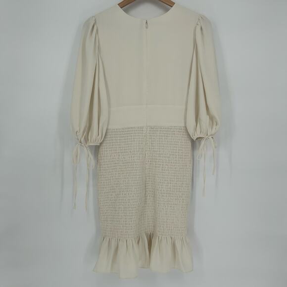 Amanda Uprichard Cream Midi Dress Size Small – Ruched & Ruffled - Picture 5 of 8